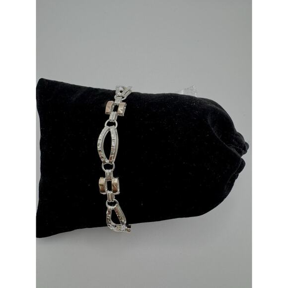 Designer Peruvian Sterling Silver 950 and 18K Gold Inlay Bracelet - 7.5” - Picture 2 of 6